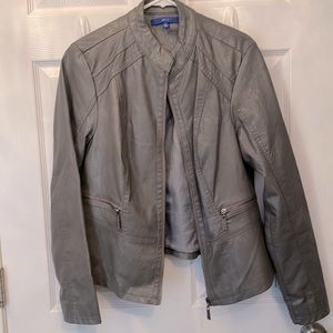 Apt. 9 gray steel faux Leather Jacket zip front size Large
